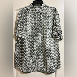 Tommy Bahama Men’s Geometric Pattern Button Down Shirt Green’s Tan Gray Sz. L